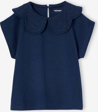 Vertbaudet M&auml;dchen T-Shirt mit besticktem Kragen, personalisierbar marine