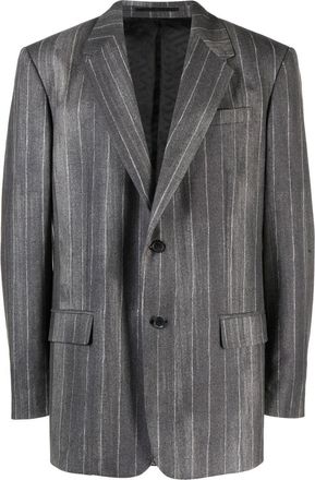 Versace pinstripe single-breasted blazer - men - Virgin Wool/Cupro/Cotton - 48 - Grey