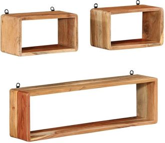 vidaXL 3 Piece Wall Cube Shelf Set Soild Acacia Wood Vidaxl
