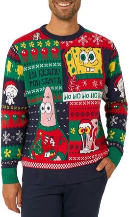 OppoSuits SpongeBob Christmas Crewneck Sweater in Green Multi at Nordstrom, Size Xxx-Large