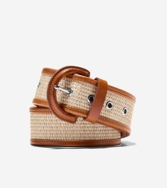 Cole Haan Womens 45MM Raffia Textured Belt - Beige Size Medium