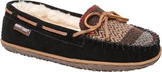 Minnetonka Womens Tilia Suede Moccasin Slippers, Black Multi, 8 M