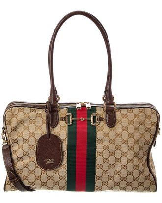 Gucci Borsetto Large Gg Canvas & Leather Boston Bag