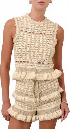 Zimmermann Wanderlust Crochet Tank In Metallic Gold / Cream