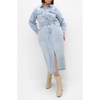 City Chic Elara Denim Midi Shirt Dress in Denim Light at Nordstrom