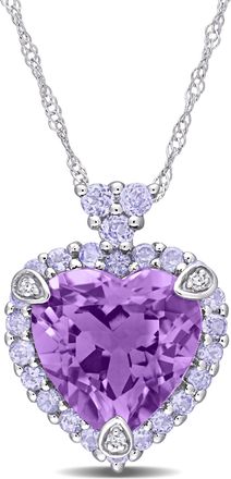 Mimi & Max Halo Diamond and 3 4/5 CT TGW Heart Shaped Tanzanite Amethyst Pendant with Chain in 10k White Gold