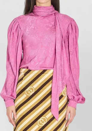 Gucci silk jacquard floral-print bow-tie long-sleeve blouse