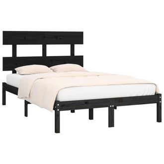 Berkfield Home Beautiful Bed Frame Black Solid Wood 140x190 cm
