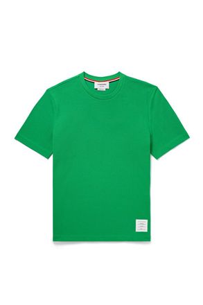 Thom Browne Logo-Appliqu&eacute;d Striped Cotton-Piqu&eacute; T-Shirt