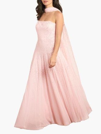 Needle & Thread Sunrise Sequin Strapless Cape Gown in Peony Pink at Nordstrom, Size 10