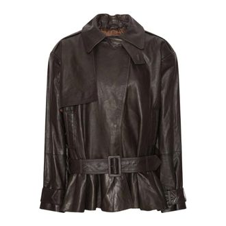 Rotate ROTATE Birger Christensen, Light Jackets, female, Brown, Size: 2XS Flared Leather Jacket