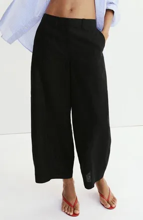Mango Linen & Cotton Balloon Pants in Black at Nordstrom, Size 2