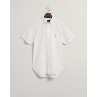 GANT Mens Regular Cotton Linen Short Sleeve Shirt - White - Size Medium