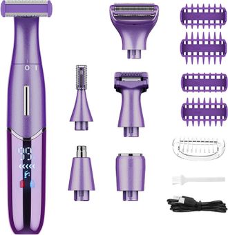 OEM Afeitadora El&eacute;ctrica Femenina, 6 En 1, Inal&aacute;mbrica, Para Rostro, Brazos, Piernas, Axilas Y Zona Del Bikini, Con Pantalla Led, Resistente Al Agua Ipx6 