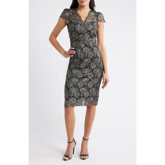 Eliza J Metallic Floral Lace Sheath Dress in Black Gold at Nordstrom Rack, Size 12