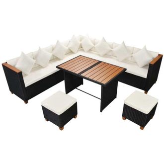 vidaXL Set Muebles De Jard&iacute;n 7 Piezas Y Cojines Rat&aacute;n Sint&eacute;tico Negro Vidaxl