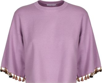 Paco Rabanne Gebreid Cropped T-Shirt - Dames - Ronde hals truien - Roze - XS - Katoen - Truien & Vesten