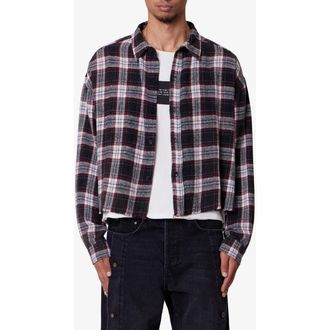 mnml Washed Crop Flannel Button-Up Shirt in Black/White at Nordstrom, Size Xx-Large