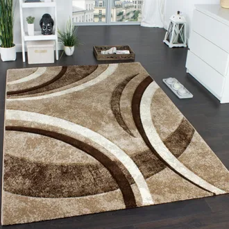 Paco Home Paco Home - Alfombra De Dise&ntilde;o Con Ribetes Estampado Con Rayas Marr&oacute;n Beige Crema Moteada 80x150 Cm