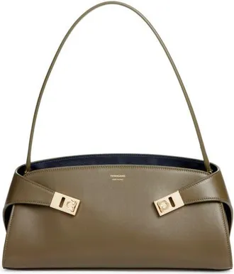 Ferragamo Hug Leather East/West Shoulder Bag in New Olive New Navy at Nordstrom