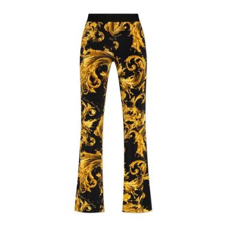 Versace Jeans Couture Wide Trousers, female, Black, Size: XS Printed Viscose Flared Leggings