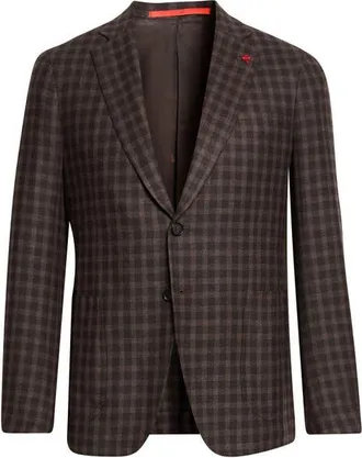 Isaia Check Wool & Cashmere Sport Coat in Dark Brown 450 at Nordstrom, Size 56