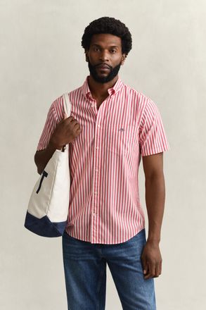GANT Men Striped Classic Poplin Short Sleeve Shirt (XXXL) ROSE RED