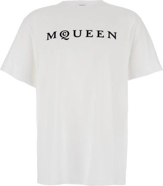 Alexander McQueen Witte Logo Crewneck T-shirt Katoen Man - Heren - T-shirts - Wit - L - Katoen - Tops