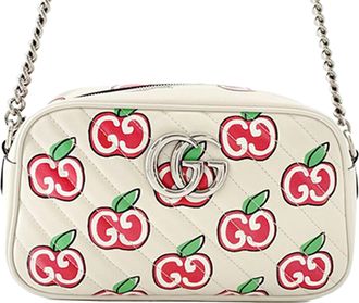Gucci Pre-owned Womens Small Gg Marmont Matelasse Leather Apple Crossbody - Ivory - One Size