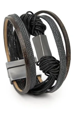 Saachi Knotted Cord & Faux Leather Multistrand Bracelet in Black at Nordstrom Rack