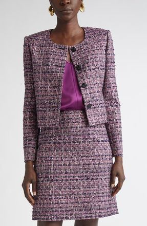 St. John Metallic Tape Tweed Crop Jacket in Rose Quartz/Boysenberry Multi at Nordstrom, Size 0