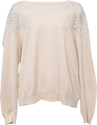 BA&SH Ba & sh Embellished Crewneck Sweater in White Cotton