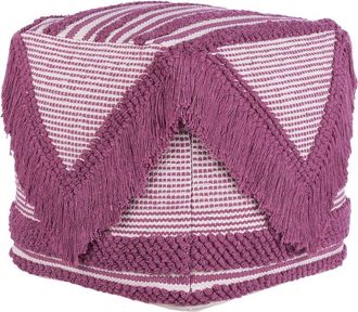 Beliani Beliani - Puf Rosa De Algod&oacute;n Borlas Y Rayas Decorativo Boho R&uacute;stico Kochi