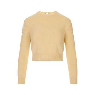 Jil Sander Round-neck Knitwear, female, Yellow, Size: XL Cropped Crew Neck Sweater