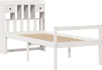 vidaXL Cama Con Estanter&iacute;a Sin Colch&oacute;n Madera Maciza Blanca 75x190 Cm Vidaxl