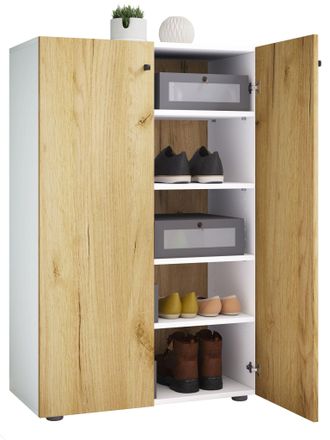 ebuy24 Vcm Gabinete De Zapato De Madera Dimensiones: Al. 110 X An. 70 X T. 39 Cm Gabinete Todo Prop&oacute;sito 5 Compartimentos 2 Puertas Rotativas - Lona (blanco 