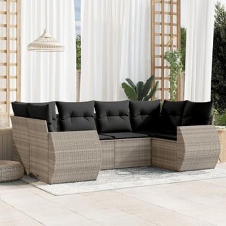 vidaXL Vidaxl - Set De Sof&aacute;s De Jard&iacute;n 6 Pzas Y Cojines Rat&aacute;n Sint&eacute;tico Gris
