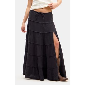 BDG Sadie Tiered Cotton Maxi Skirt in Black at Nordstrom Rack, Size Small