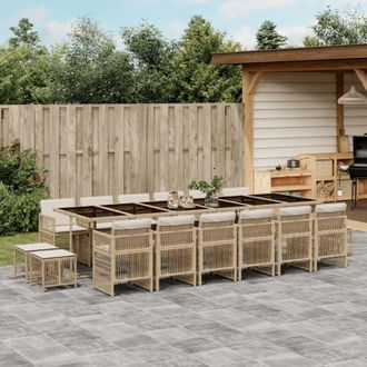 vidaXL Set Comedor De Jard&iacute;n 17 Pzas Con Cojines Rat&aacute;n Sint&eacute;tico Beige Vidaxl
