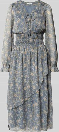 Pepe Jeans London Tailliertes Chiffon-Kleid mit floralem Allover-Muster Modell LIVY DRESS in Rauchblau, Größe XL