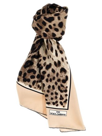 Dolce & Gabbana Leopard Print Logo Scarf