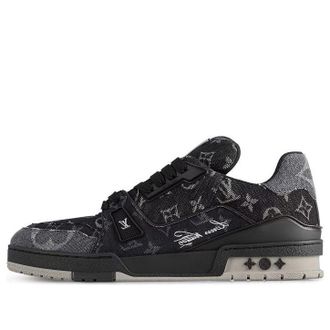 Louis Vuitton LV Trainer Sneakers Black Grey Denim Monogram 1AC4ZB