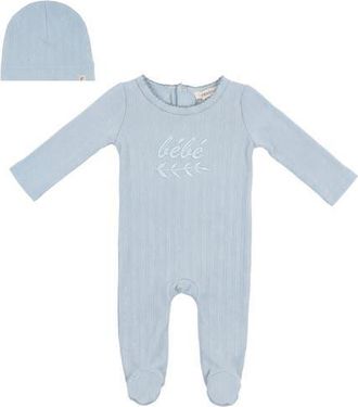 Fragile Boy Lace Rib Romper with Matching Hat in Dusty Blue at Nordstrom, Size 6M