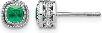Diamond2Deal 10k White Gold Emerald and Diamond Stud Earrings