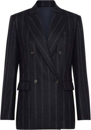 Brunello Cucinelli Dark Blue Wool Double Breasted Jacket, Brand Size 44 (US Size 10)
