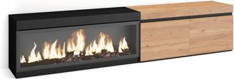 Skraut Home Mueble tv efecto madera roble negro 208x35x45cm chimenea efecto fuego