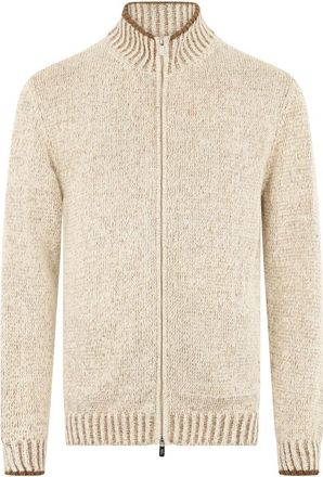Fedeli Elegante Cardigan met Rits en Hoge Kraag - Heren - Vesten - Beige - L - Katoen - Truien & Vesten