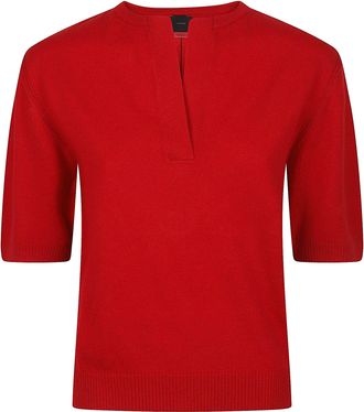 Pinko Varsavia Notch Detail Short-Sleeve V-Neck Sweater