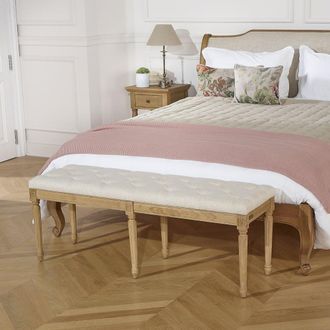 Robin des Bois Banco tapizado estilo shabby chic en hevea y tela efecto lino