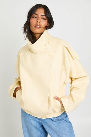 Boohoo Womens Faux Leather Funnel Neck Jacket - Yellow - Size Medium